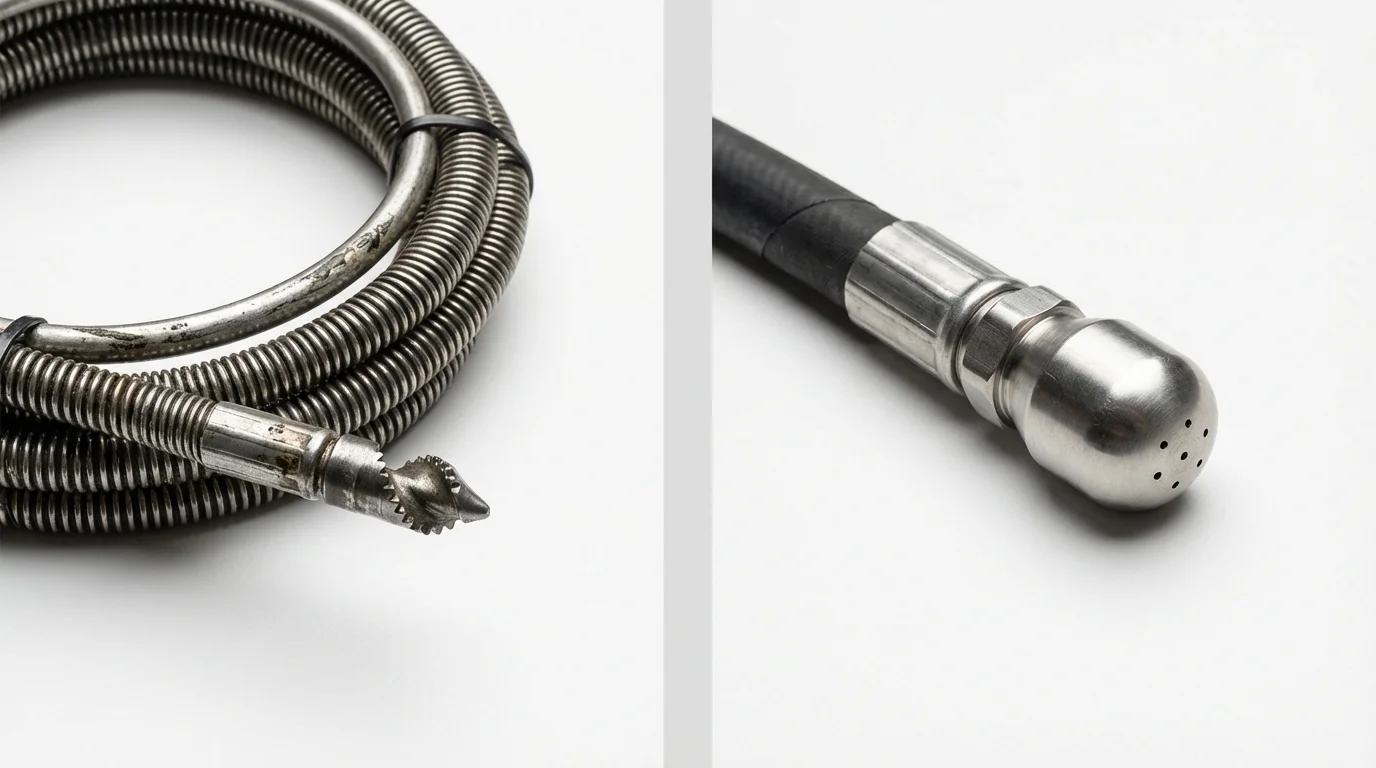 Drain snake cable and hydro jetting nozzle used for drain cleaning in Palos Hills, IL