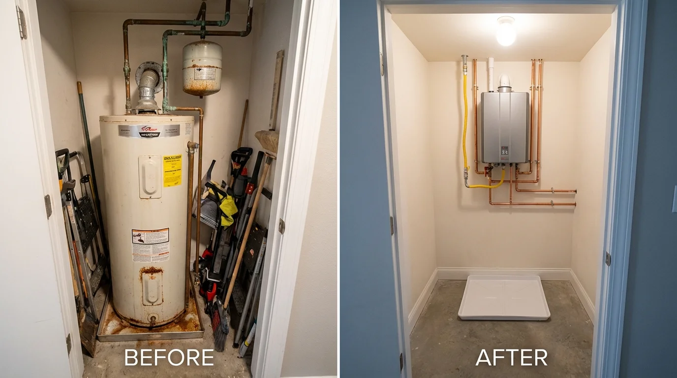 Tank water heater versus wall-mounted tankless unit comparison for Palos Hills, IL homeowners