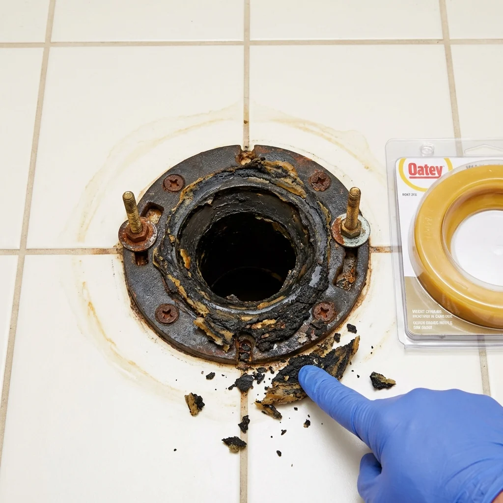 Failed wax ring showing water seepage at the base of a toilet in a Palos Hills, IL home