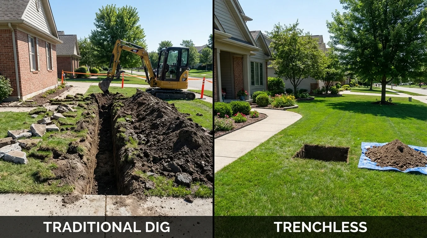 Trenchless sewer repair with minimal yard damage versus traditional excavation in Palos Hills, IL